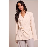 Petite Cream Asymmetric Style Wrap Blazer