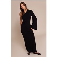 Black Jersey One Shoulder Ruched Detail Maxi Dress