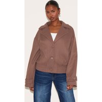 Mushroom Wool Look Button Up Front Bomber Jacket