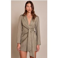 Grey Woven Blazer Side Tie Mini Dress