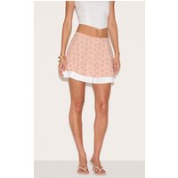 Pink Print Pleated Hem A Line Mini Skirt