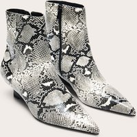 Grey Snake PU Kitten Wedge Ankle Boots