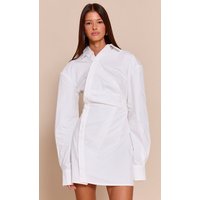 White Asymmetric Button Down Long Sleeve Shirt Dress