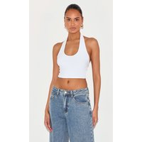 Basic White Slinky Scoop Neck Halter Top
