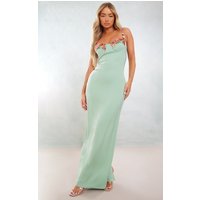 Sage Green Satin Floral Applique Underwired Strappy Maxi Dress