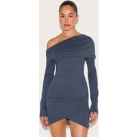 Navy Rib Bardot Wrap Mini Dress