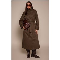 Dark Khaki Funnel Neck Trench Coat