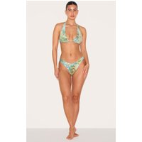 Green Mottled Print Halter Neck Bikini Top