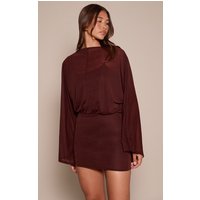 Chocolate Chiffon Overlay Long Sleeve Mini Dress