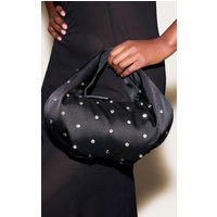Black Satin Diamante Stud Clutch Bag