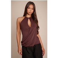 Chocolate Matte Sculpt Halter Neck Drapey Long Top