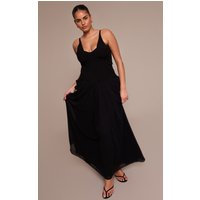 Plus Black Chiffon Drape Detail Corset Midi Dress