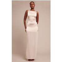 Stone Satin Boat Neck Chiffon Detail Maxi Dress