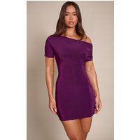 Plum Slinky Off The Shoulder Ruched Mini Dress