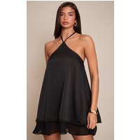 Black Satin Halterneck Smock Mini Dress