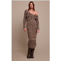 Brown Chunky Knit Asymmetric Midi Dress