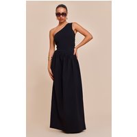 Black Stretch Woven One Shoulder Maxi Dress