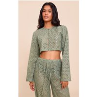 Khaki Lace Button Detail Crop Top