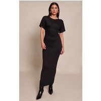 Black Boat Neck Jersey Short Sleeve Maxi Dress