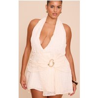 PL Natural Texture V Neck Belt Shift Dress