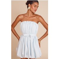 Light Blue Bow Detail Puffball Mini Dress