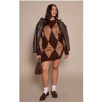 Plus Chocolate Argyle Brushed Knitted Mini Jumper Dress