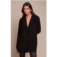 Black Woven Button Down Long Sleeve Blazer Dress