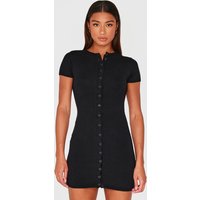 Black Soft Knit Button Through Mini Dress