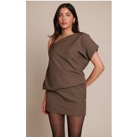 Chocolate Woven Off The Shoulder Fold Over Mini Dress