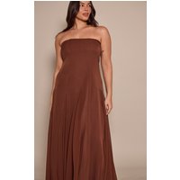 Plus Chocolate Bandeau Chiffon Pleated Maxi Dress