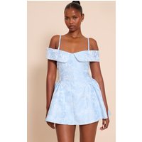 Light Blue Jacquard Bardot Shift Dress