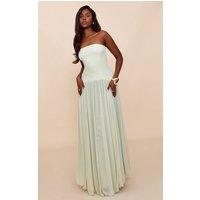 Sage Bandeau Chiffon Pleated Maxi Dress