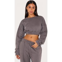 Petite Steel Blue Crop Elasticated Sweat Top
