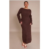 Plus Chocolate Bobble Knit Knitted Maxi Dress