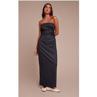 Navy Pinstripe Bandeau Ruched Detail Maxi Dress
