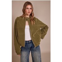 Olive Faux Suede Racer Neck Jacket