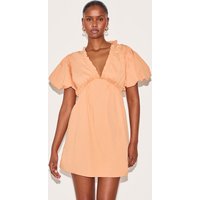 Orange Cotton Gathered A-line Dress