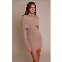 Taupe Ribbed Overlay Long Sleeve Bodycon Dress