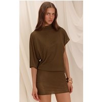 Golden Olive Mesh Draped Sleeve Bodycon Dress