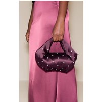 Plum Satin Diamante Stud Clutch Bag