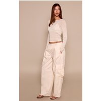 Cream Cotton Cargo Pocket Detail Trousers