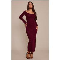 Burgundy Fine Knit Off the Shoulder Maxi Dress