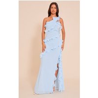 Petite Baby Blue Chiffon Frill Detail Maxi Dress