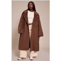 Plus Chocolate Brushed Wool Maxi Coat