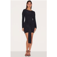 Black Slinky Long Sleeve Wrap Twist Detail Mini Dress