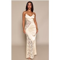 Petite Butter Yellow Lace Cut Out Satin Maxi Dress