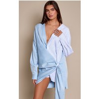 Blue Contrast Stripe Long Sleeve Shirt Dress