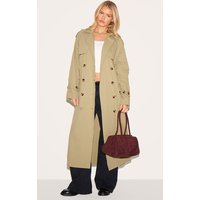 Khaki Panel Detail Belted Trench Coat