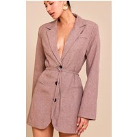 Mocha Woven Tie Belt Blazer Dress