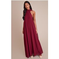 Tall Wine Chiffon High Neck Scarf Detail Maxi Dress